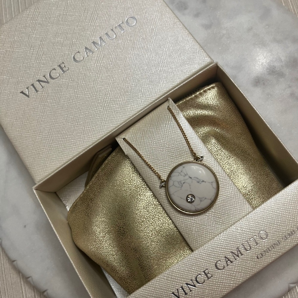 Vince Camuto‎ Necklace Pouch Bag Gift Set Gold Tone Marble Semi Precious New NIB